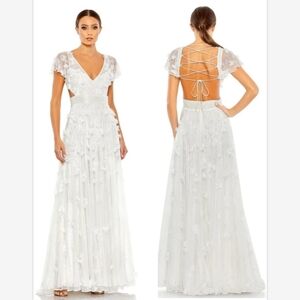 Mac Duggal Embellished Lace Up Flowy Gown SZ 4 NEW 70275